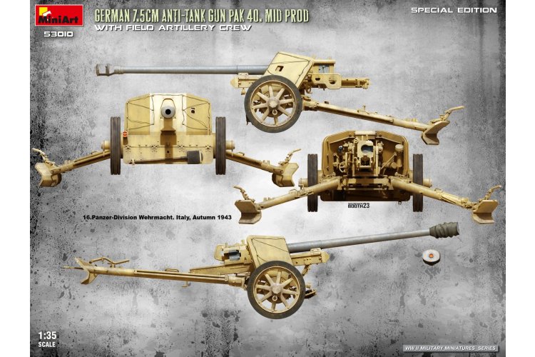 1:35 MiniArt 53010 German 7.5cm PaK 40 Mid Production with Artillery Crew WWII &ndash; Anti-Tank Gun - Min53010 6 - MIN53010