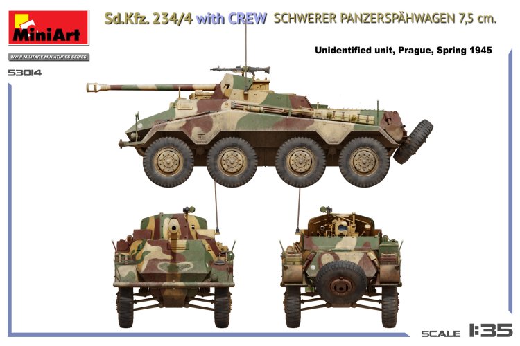 1:35 MiniArt 53014 Sd.Kfz. 234/4 Schwerer Panzersp&auml;hwagen 7,5 cm met Bemanning WWII - Duitse Pantserwagen - Min53014 2 - MIN53014