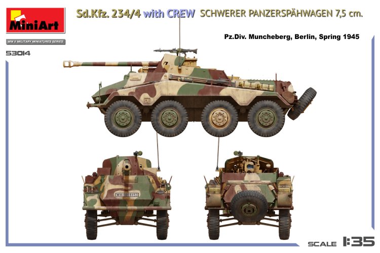 1:35 MiniArt 53014 Sd.Kfz. 234/4 Schwerer Panzersp&auml;hwagen 7,5 cm met Bemanning WWII - Duitse Pantserwagen - Min53014 3 - MIN53014