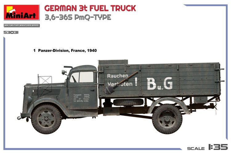 1:35 MiniArt 53031 Duitse Opel Blitz 3t Brandstoftruck 3,6-36S PmQ-Type WWII - Militair Voertuig - Min53031 3 - MIN53031