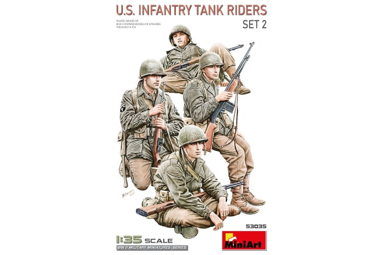 1:35 MiniArt 53035 American Soldiers WWII &ndash; U.S. Infantry Tank Riders &ndash; Set 2 &ndash; 4 Figures - Min53035 1 - MIN53035