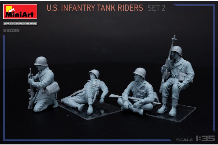 1:35 MiniArt 53035 American Soldiers WWII &ndash; U.S. Infantry Tank Riders &ndash; Set 2 &ndash; 4 Figures - Min53035 2 - MIN53035