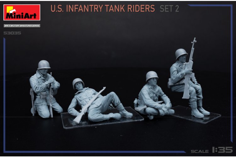 1:35 MiniArt 53035 American Soldiers WWII &ndash; U.S. Infantry Tank Riders &ndash; Set 2 &ndash; 4 Figures - Min53035 3 - MIN53035