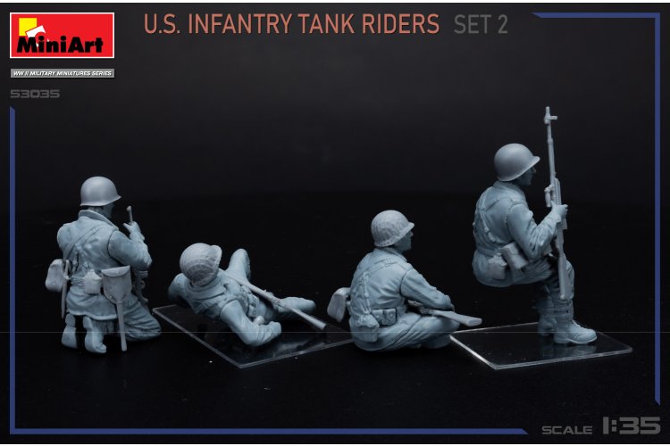 1:35 MiniArt 53035 American Soldiers WWII &ndash; U.S. Infantry Tank Riders &ndash; Set 2 &ndash; 4 Figures - Min53035 4 - MIN53035