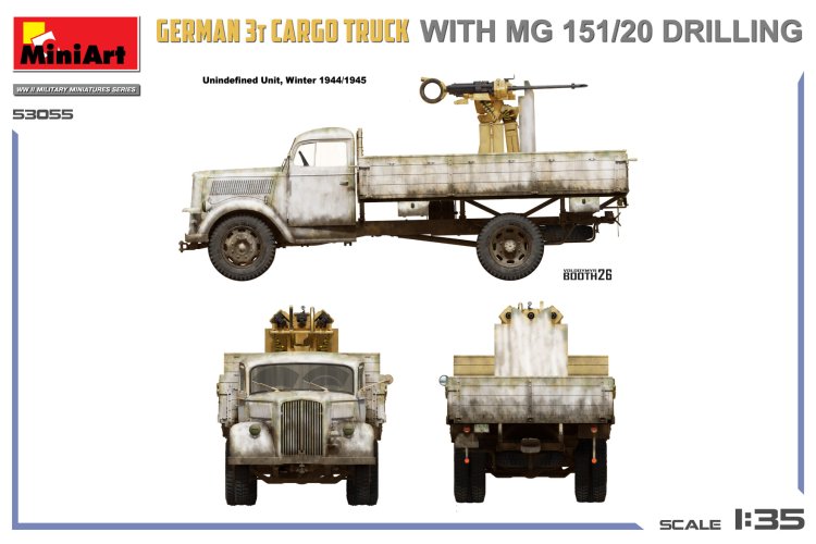 1:35 MiniArt 53055 Opel Blitz 3 Ton Cargo Truck met MG 151/20 Drilling WWII - Duitse Militaire Vrachtwagen - Min53055 2 - MIN53055