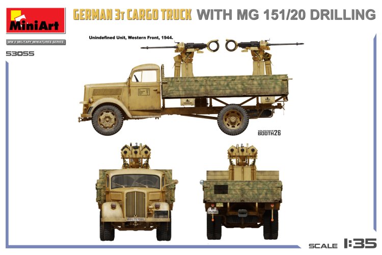 1:35 MiniArt 53055 Opel Blitz 3 Ton Cargo Truck met MG 151/20 Drilling WWII - Duitse Militaire Vrachtwagen - Min53055 3 - MIN53055