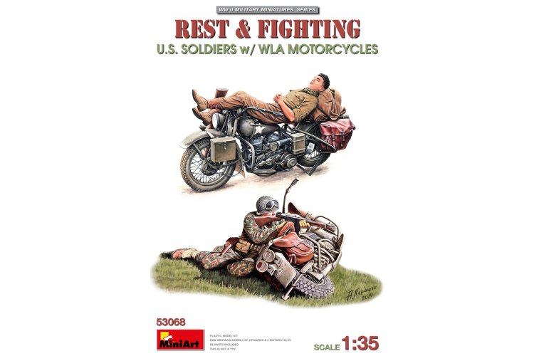 1:35 MiniArt 53068 Rustende en Vechtende Amerikaanse Soldaten WWII - 2 Figuren met 2 WLA Motorfietsen - Min53068 1 - MIN53068