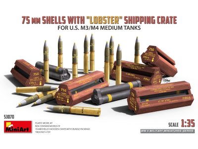 1:35 MiniArt 53070 75 mm M48 Granaten met Lobster Transportkisten voor M3/M4 Tanks - 15 Granaten & 5 Kisten - Min53070 1 - MIN53070
