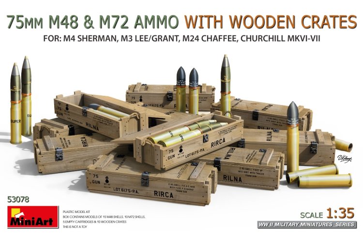 1:35 MiniArt 53078 75 mm M48 & M72 Munitie met Houten Kisten WWII voor Diorama - Min53078 1 - MIN53078