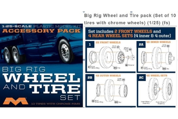 1:25 Moebius 1010 Vrachtwagen Chrome Velgen- en Bandenset - 10 stuks - Moe1010 1 - MOE1010