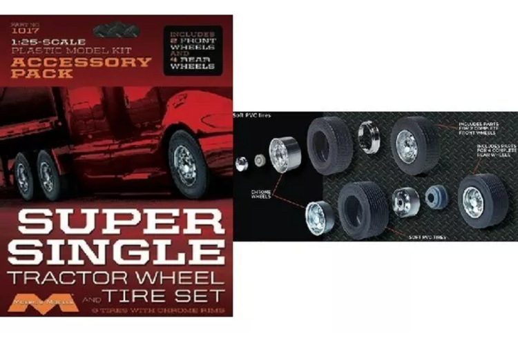 1:25 Moebius 1017 Super Single Vrachtwagen Chrome Velgen- en Bandenset - 6 stuks - Moe1017 1 - MOE1017