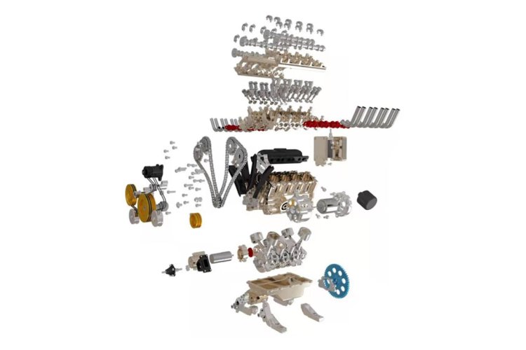 Revell 00449 Teching Working 8 Cylinder Engine Kit - Rev00449 productvisuals modelbouw teching v8 motor dm1186 - REV00449