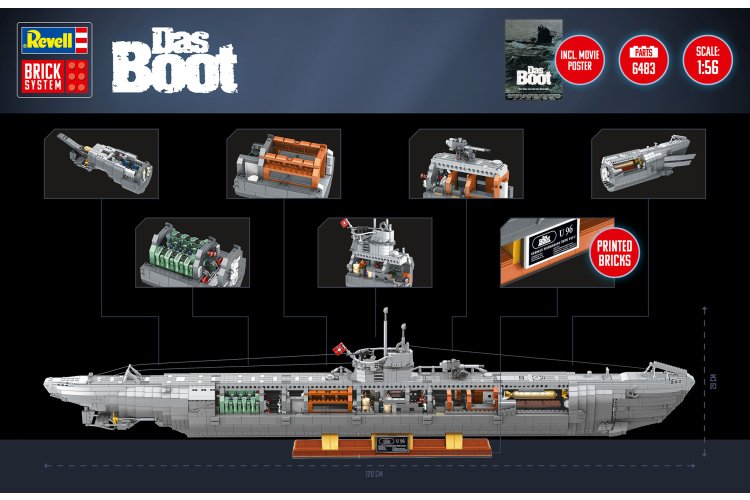 1:56 Revell 00960 Brick System - Onderzee&euml;r "Das Boot" met Volledig Interieur en Filmposter - Onderzeeboot - Rev00960 14 - REV00960