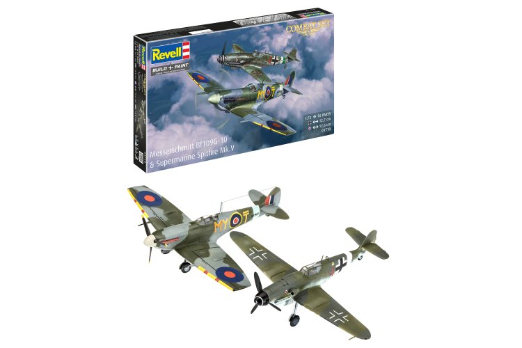 1:72 Revell 03710 Messerschmitt Bf 109G-10 & Supermarine Spitfire Mk.V WWII - 2 Fighter Aircraft - Combat Set - Rev03710 1 - REV03710