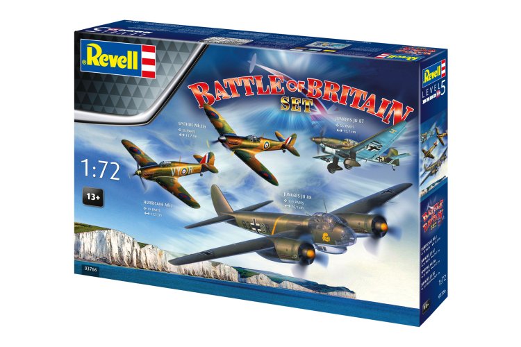 1:72 Revell 03766 Battle of Britain 85th Anniversary - Spitfire + Hurricane + 2x Junkers - Vliegtuigen - Rev03766 2 - REV03766