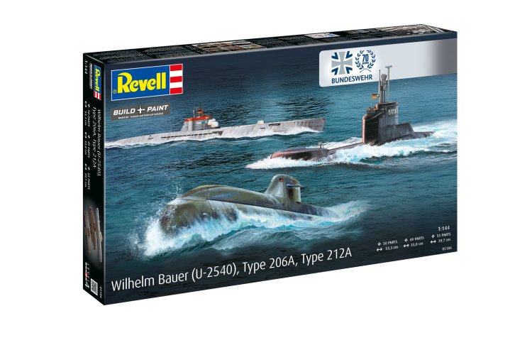 1:144 Revell 05186 &ndash; 70 Years Bundeswehr &ndash; 3 German Submarines &ndash; Exclusive Anniversary Edition - Rev05186 16x - REV05186