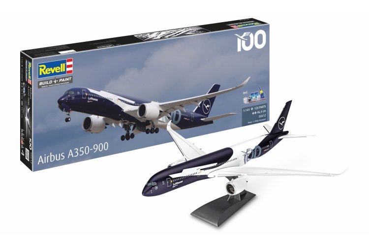 1:144 Revell 05612 Airbus A350-900 - Lufthansa 100 Jaar - Duits Passagiersvliegtuig - Geschenkset - Rev05612 1 - REV05612