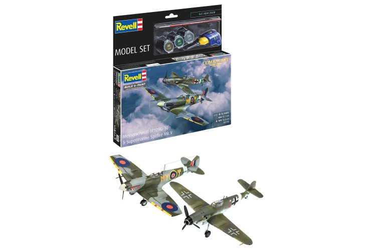 1:72 Revell 63710 Messerschmitt Bf 109G-10 & Spitfire Mk.V WWII - 2 Fighter Aircraft - Combat Set - Model Set - Rev63710 1 - REV63710
