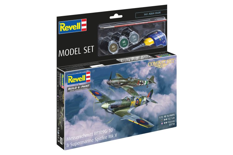 1:72 Revell 63710 Messerschmitt Bf 109G-10 & Spitfire Mk.V WWII - 2 Fighter Aircraft - Combat Set - Model Set - Rev63710 14 - REV63710