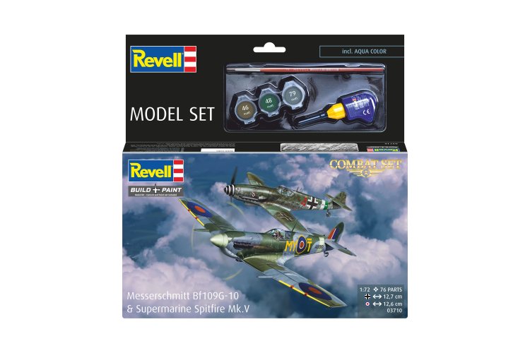 1:72 Revell 63710 Messerschmitt Bf 109G-10 & Spitfire Mk.V WWII - 2 Fighter Aircraft - Combat Set - Model Set - Rev63710 15 - REV63710