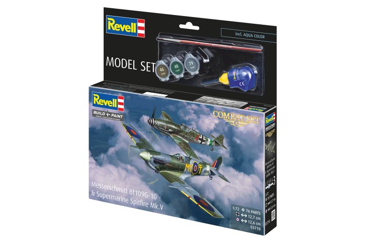 1:72 Revell 63710 Messerschmitt Bf 109G-10 & Spitfire Mk.V WWII - 2 Fighter Aircraft - Combat Set - Model Set - Rev63710 16 - REV63710