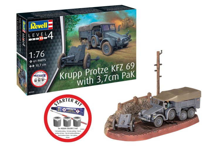 1:76 Revell 73344 Krupp Protze KFZ 69 with 3.7cm Pak &ndash; Military Vehicle &ndash; Starter Kit - Rev73344 1 - REV73344