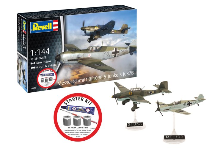 1:144 Revell 73770 Messerschmitt Bf109E & Junkers Ju87B Stuka &ndash; WWII German Propeller Aircraft &ndash; Starter Kit - Rev73770 1 - REV73770