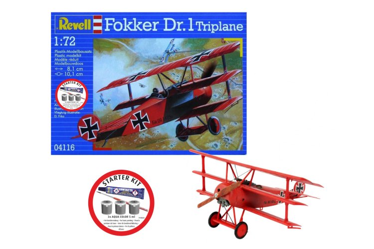 1:72 Revell 74116 Fokker Dr.1 Triplane - WWI Duits Gevechtsvliegtuig - Propellervliegtuig - Starter Kit - Rev74116 1 - REV74116