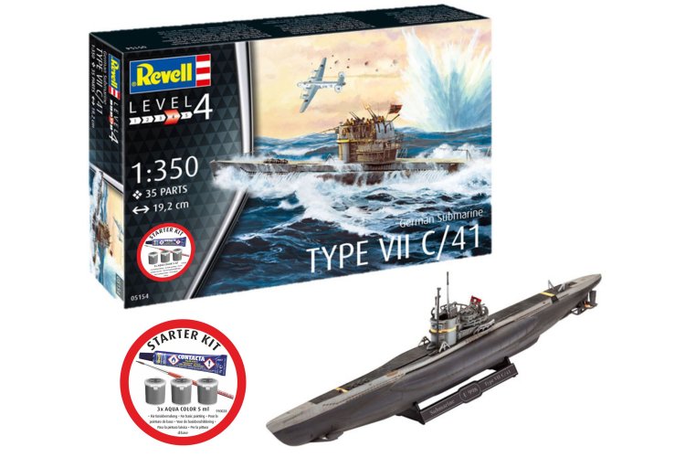 1:350 Revell 75154 Duitse Onderzee&euml;r Type VII C/41 - WWII U-boot - Starter Kit - Rev75154 1 - REV75154