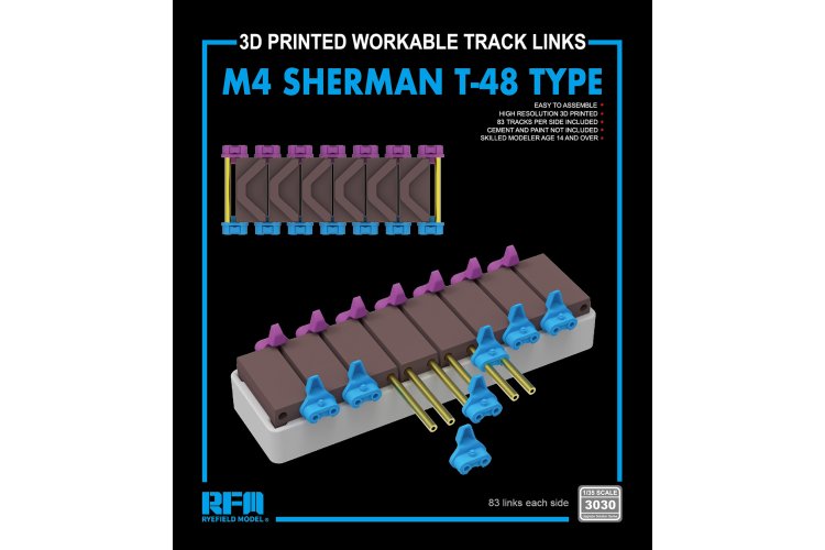 1:35 Rye Field Model 3030 M4 Sherman T-48 Type Movable Tracks - 3D Printed - Rfm3030 1 - RFM3030