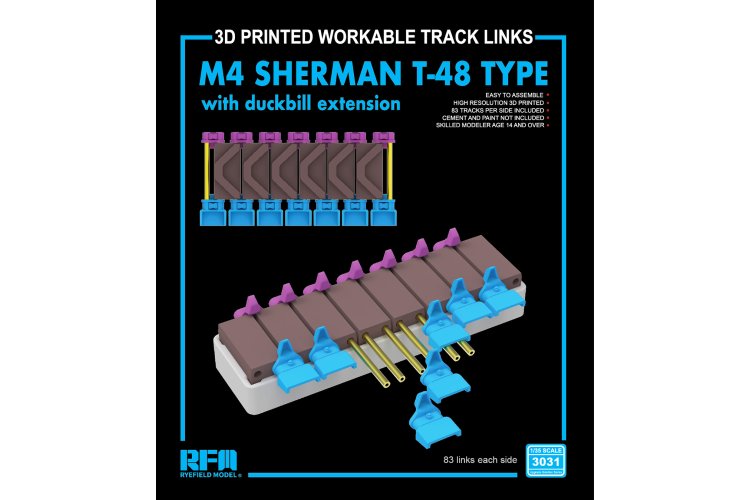 1:35 Rye Field Model 3031 M4 Sherman T-48 Type Movable Tracks with Duckbill - 3D Printed - Rfm3031 1 - RFM3031