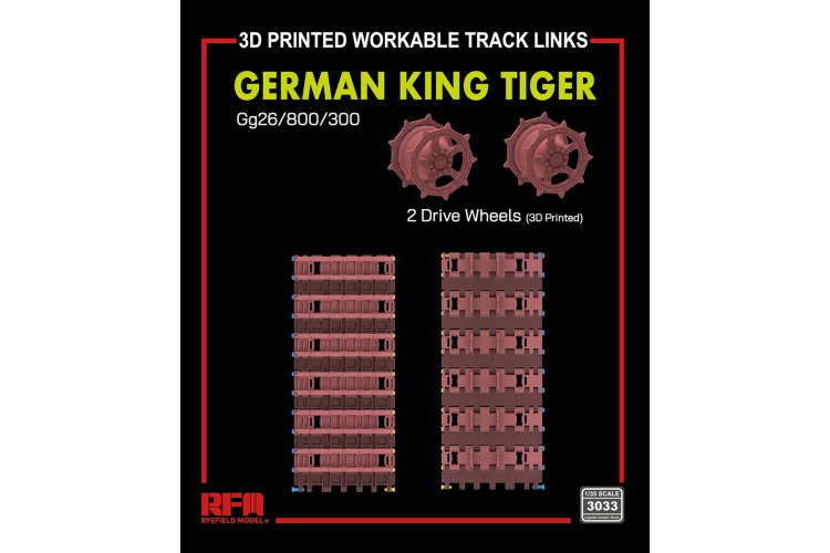 1:35 Rye Field Model 3033 Duitse King Tiger Rupsbanden Gg26/800/300 - Beweegbare 3D-geprinte Tracks met Aandrijfwielen - Rfm3033 1 - RFM3033