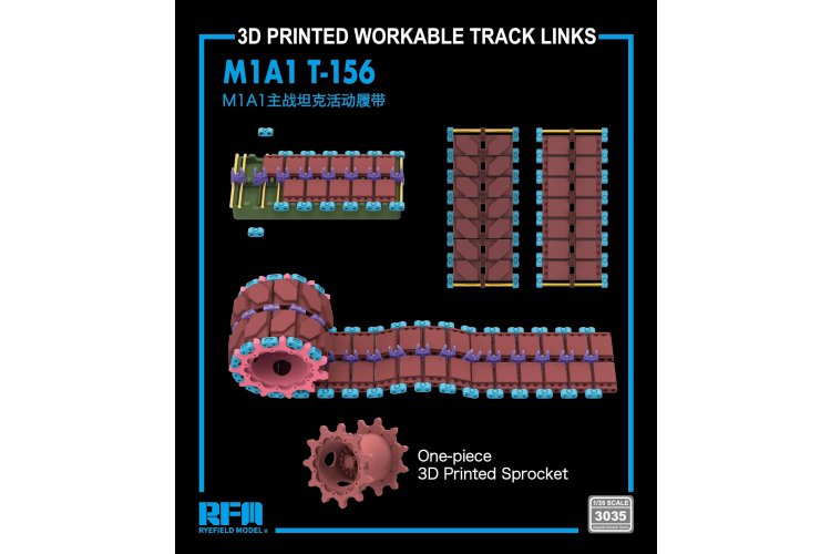 1:35 Rye Field Model 3035 3D Geprinte Werkende Rupsbanden T-156 voor M1A1 Abrams - Rfm3035 1 - RFM3035