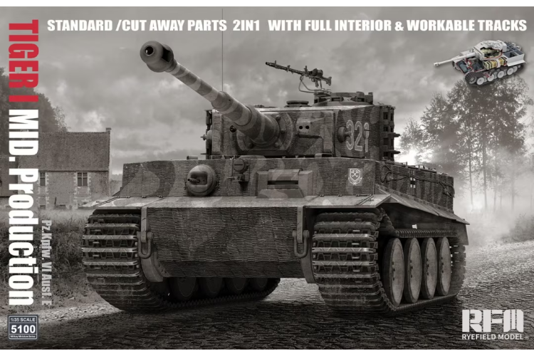 1:35 Rye Field Model 5100 Pz.Kpfw. VI Ausf. E Tiger I Mid. Production w/full interior & workable tracks - Rfm5100 1 - RFM5100