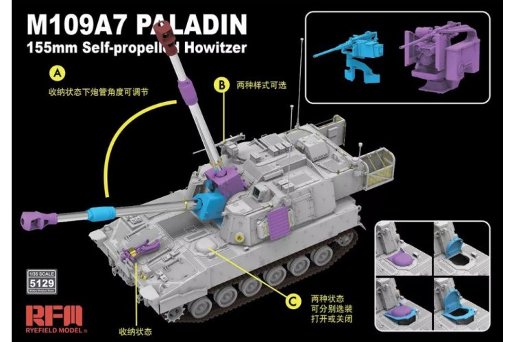 1:35 Rye Field Model 5129 M109A7 Paladin 155 mm Self-Propelled Howitzer with Movable Tracks - Rfm5129 3 - RFM5129