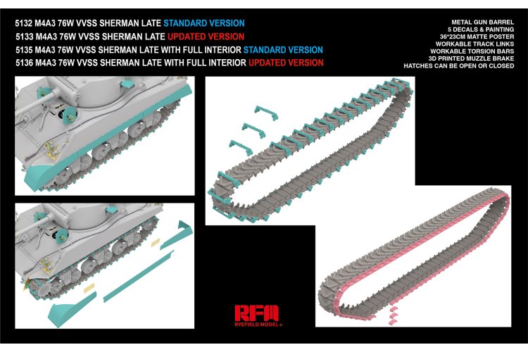 1:35 Rye Field Model 5135 M4A3 76W VVSS Sherman laat - Standaard versie - met volledig interieur - Rfm5135 5 - RFM5135