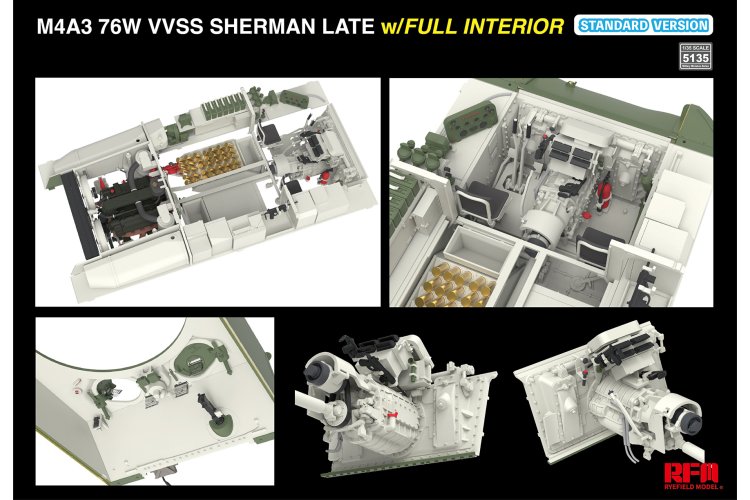1:35 Rye Field Model 5135 M4A3 76W VVSS Sherman laat - Standaard versie - met volledig interieur - Rfm5135 8 - RFM5135