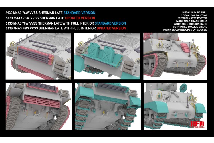 1:35 Rye Field Model 5136 M4A3 76W VVSS Sherman laat - Upgrade versie - met volledig interieur - Rfm5136 10 - RFM5136