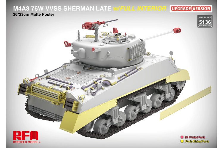 1:35 Rye Field Model 5136 M4A3 76W VVSS Sherman laat - Upgrade versie - met volledig interieur - Rfm5136 3 - RFM5136