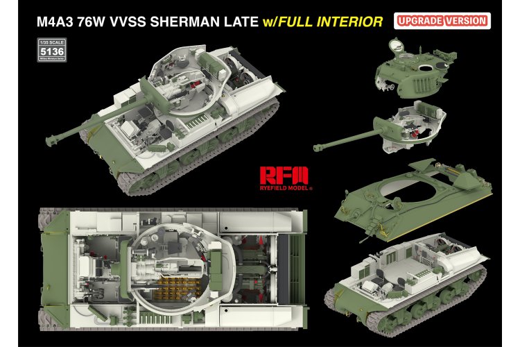 1:35 Rye Field Model 5136 M4A3 76W VVSS Sherman laat - Upgrade versie - met volledig interieur - Rfm5136 4 - RFM5136