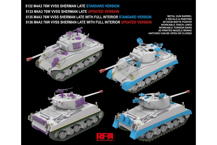 1:35 Rye Field Model 5136 M4A3 76W VVSS Sherman laat - Upgrade versie - met volledig interieur - Rfm5136 8 - RFM5136