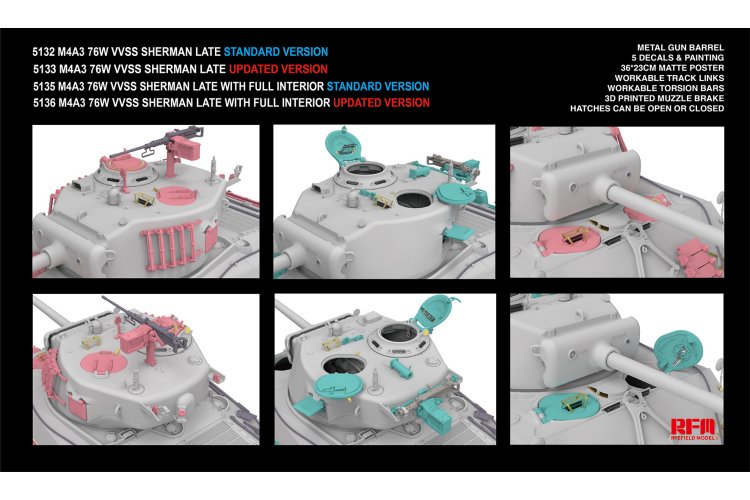 1:35 Rye Field Model 5136 M4A3 76W VVSS Sherman laat - Upgrade versie - met volledig interieur - Rfm5136 9 - RFM5136