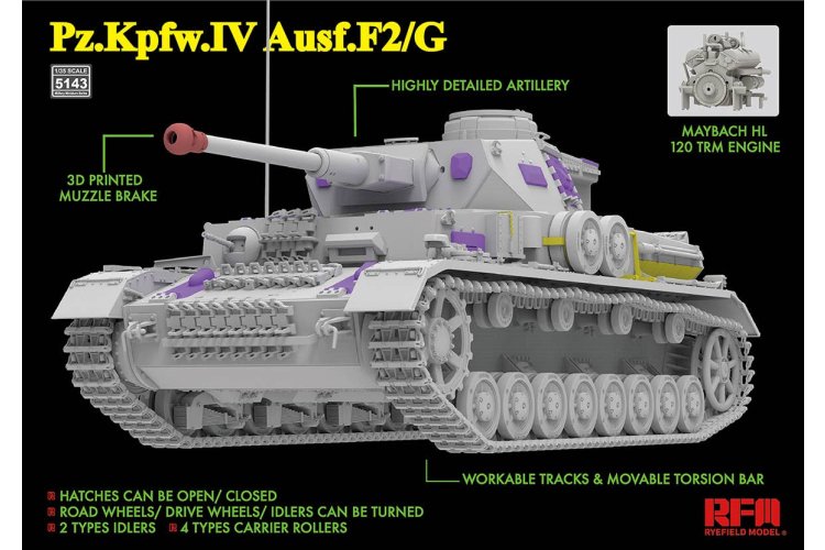 1:35 Rye Field Model 5143 Sd.Kfz.161/1 Panzerkampfwagen IV Ausf. F2/G &ndash; German Tank - Rfm5143 2 - RFM5143