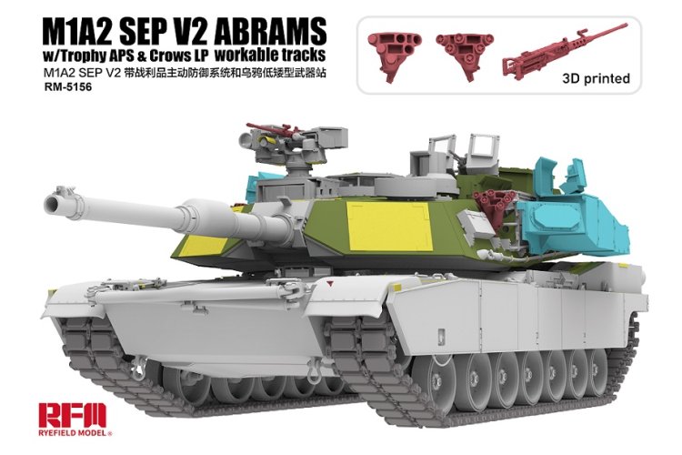 1:35 Rye Field Model 5156 M1A2 SEP V2 Abrams with Trophy APS, CROWS LP and Workable Tracks - Rfm5156 1 - RFM5156