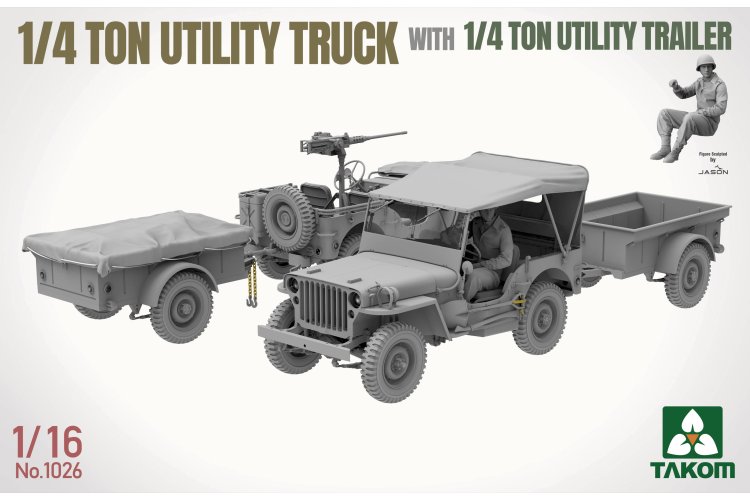 1:16 Takom 1026 1/4 Ton Utility Truck with 1/4 Ton Utility Trailer WWII &ndash; American Military Vehicle - Tak1026 2 - TAK1026
