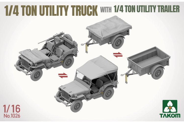 1:16 Takom 1026 1/4 Ton Utility Truck with 1/4 Ton Utility Trailer WWII &ndash; American Military Vehicle - Tak1026 3 - TAK1026