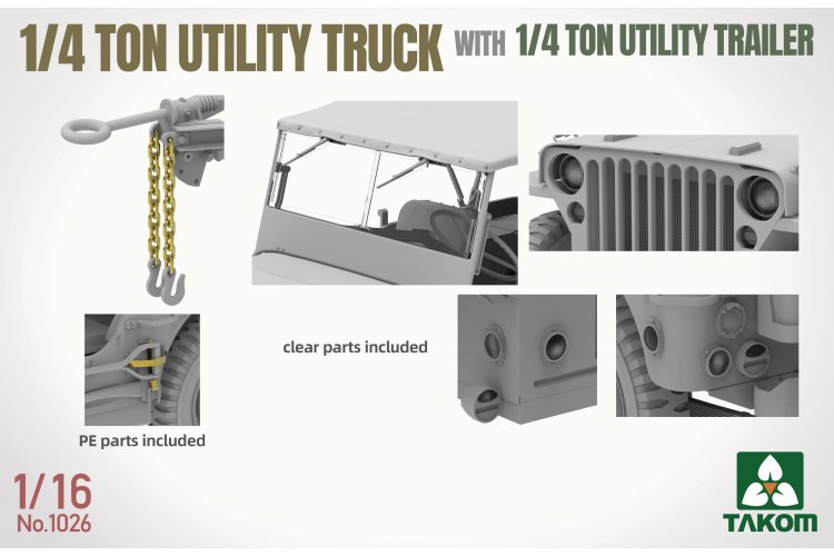 1:16 Takom 1026 1/4 Ton Utility Truck with 1/4 Ton Utility Trailer WWII &ndash; American Military Vehicle - Tak1026 4 - TAK1026