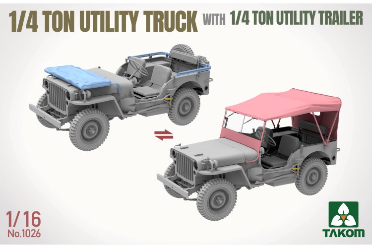 1:16 Takom 1026 1/4 Ton Utility Truck with 1/4 Ton Utility Trailer WWII &ndash; American Military Vehicle - Tak1026 5 - TAK1026