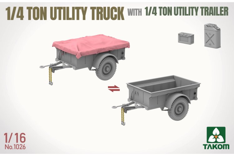 1:16 Takom 1026 1/4 Ton Utility Truck with 1/4 Ton Utility Trailer WWII &ndash; American Military Vehicle - Tak1026 9 - TAK1026