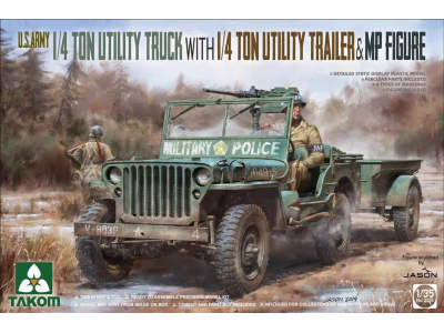 1:35 Takom 2126 U.S. Army 1/4 Ton Utility Truck w/Trailer and Figure - Tak2126 1 - TAK2126